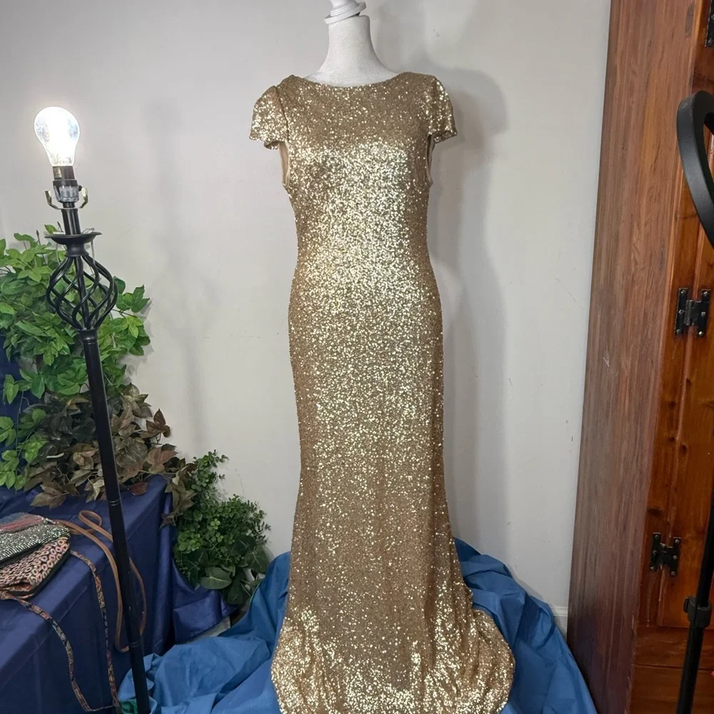 Gold Sequin Evening Gown - Picture 1 of 14